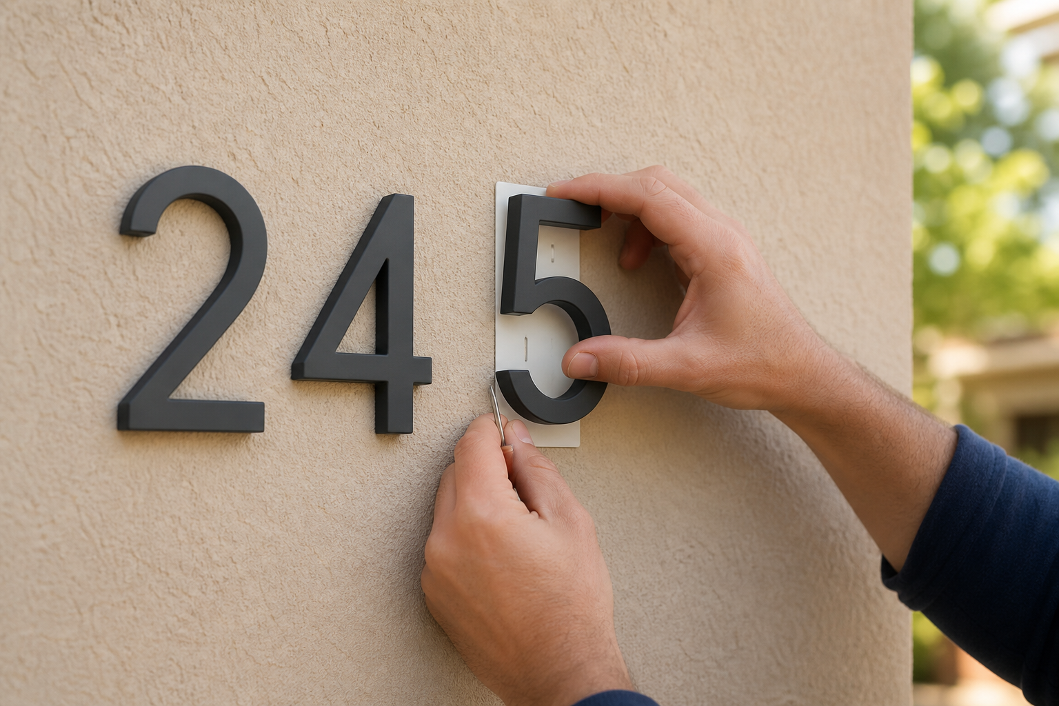 Installation of backlit address numbers on an exterior wall